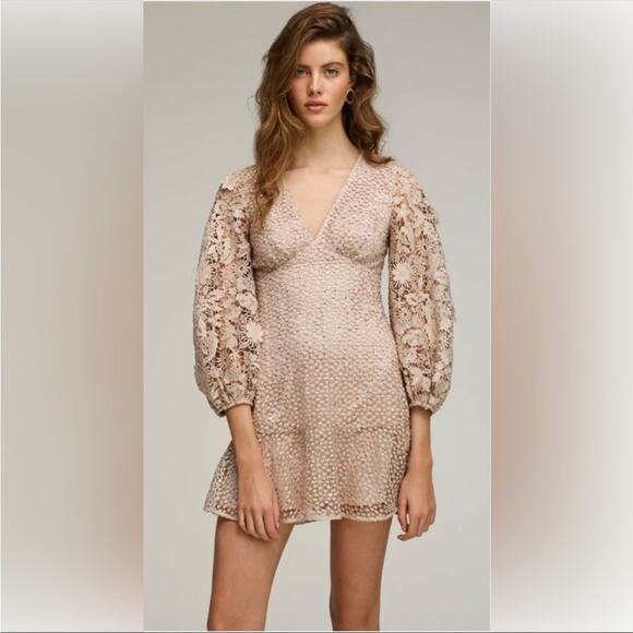 FRENCH CONNECTION NWT Nude Caballo Sequin Puff Sleeve Mini Dress - Picture 1 of 11